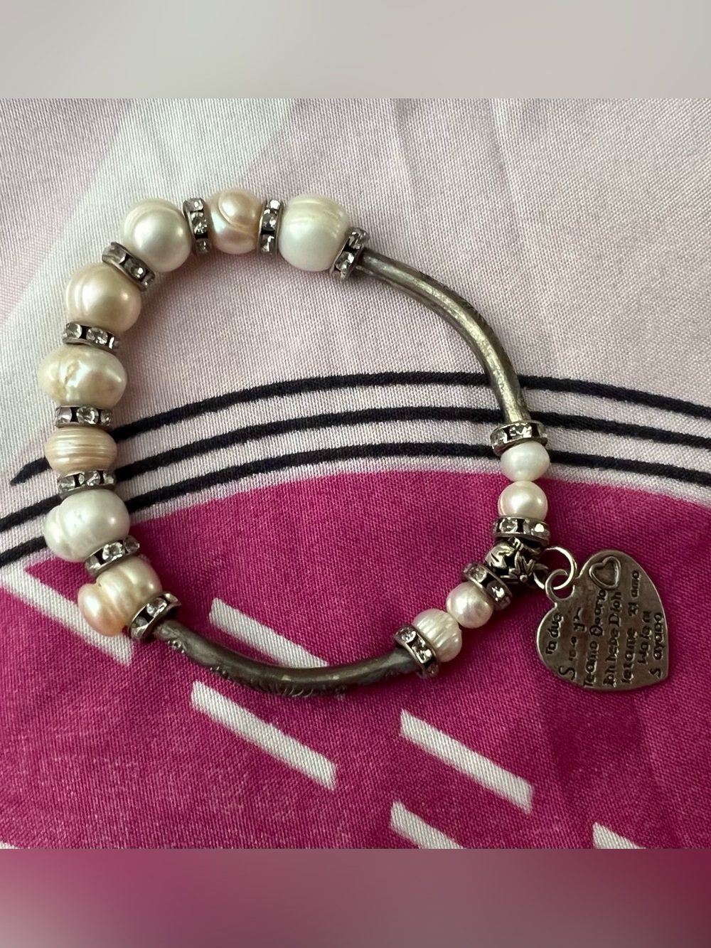 Pearl and Silver Charm Bracelet - White Pearls